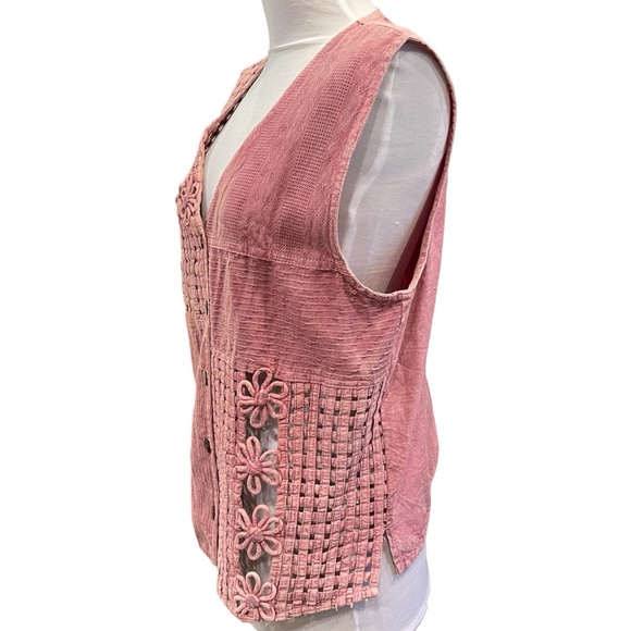 Floral Lace Sweater Vest Womens M-L Mauve Button Up Knit Sheer Boho New - Picture 4 of 12